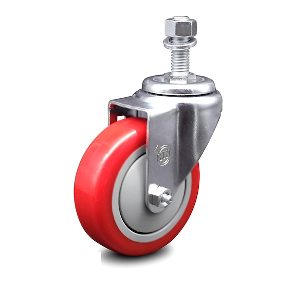 Service Caster 4 Inch Red Polyurethane Wheel Swivel 12mm Threaded Stem Caster SCC SCC-TS20S414-PPUB-RED-M1215 - main